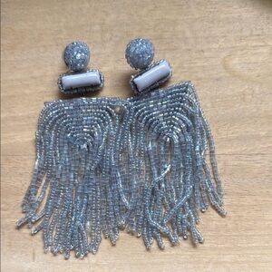 Shimmering Silver Beaded Fringe Earrings